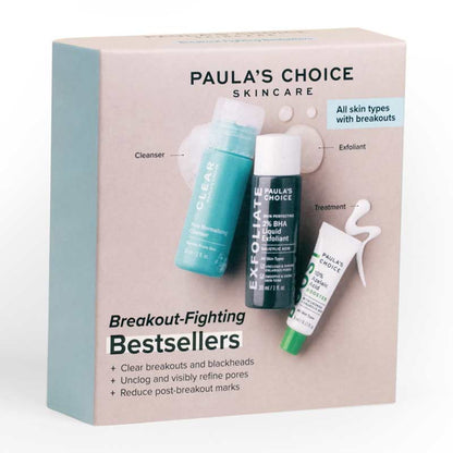 Paula's Choice Breakout Fighting Bestsellers Trial Kit | breakout fighting 2% bha liquid exfoliant | 10% azelaic acid | pore normalising cleanser
