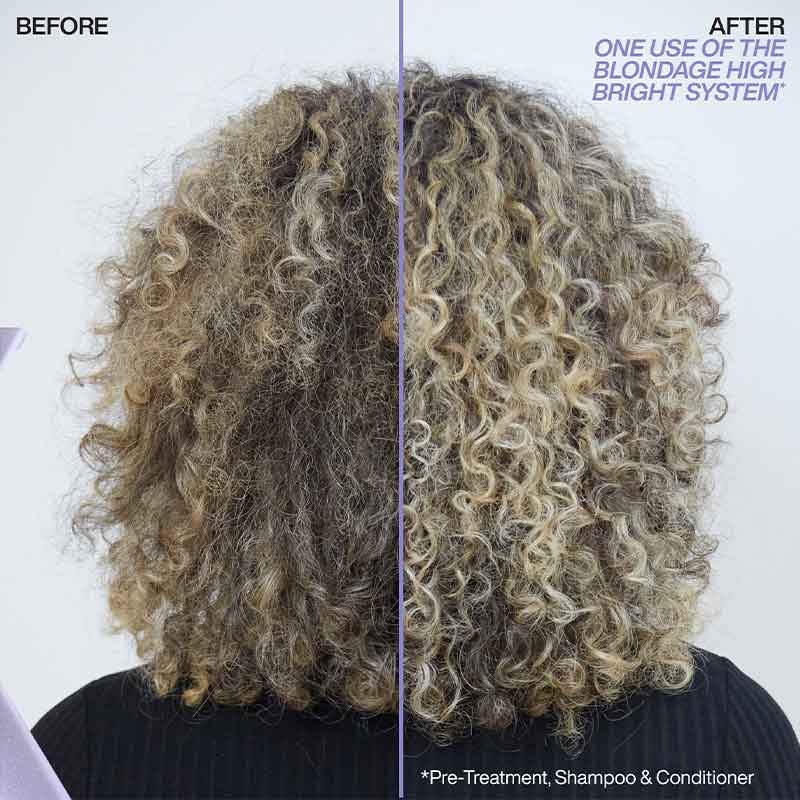 Redken Blondage High Bright Conditioner | before and after using redken high bright system in hair | redken conditioner in curly hiar