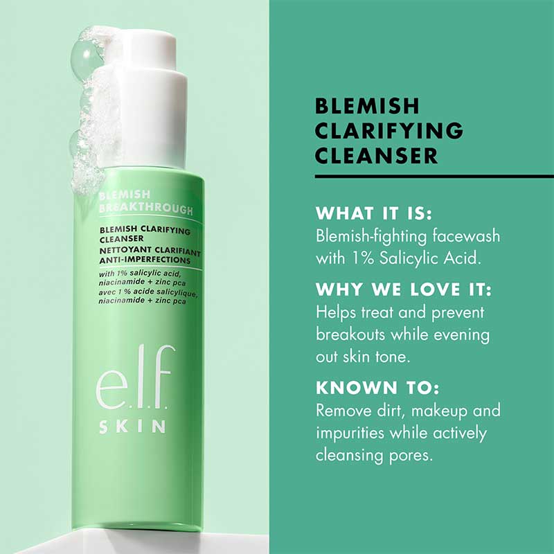 e.l.f. Blemish Breakthrough Acne Clarifying Cleanser | Niacinamide | skincare | products for pores | acne-prone skincare | blemish control cleanser