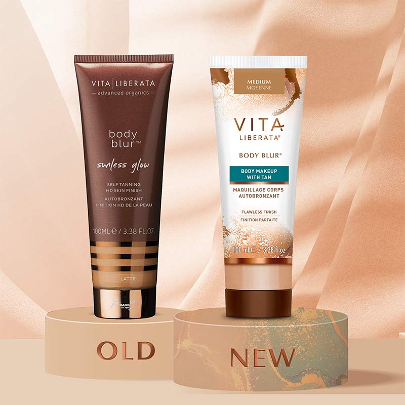 Vita Liberata Body Blur with Tan | body blur sunless glow rebrand | before and after body blur with tan | instant tan that is also buildable