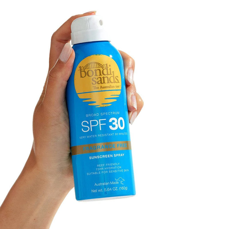 Bondi Sands SPF30 Fragrance Free 4HR Water Resistant Spray | aerosol sunscreen | spray on moisturiser sunscreen