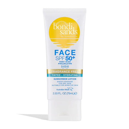 Bondi Sands SPF 50+ Fragrance Free Hydrating Tinted Face Lotion | SPF 50+ | fragrance free | tinted face cream | sunscreen lotion | sun cream | Bondi Sands sun cream | SPF 50+ sun cream | high protection sun cream 