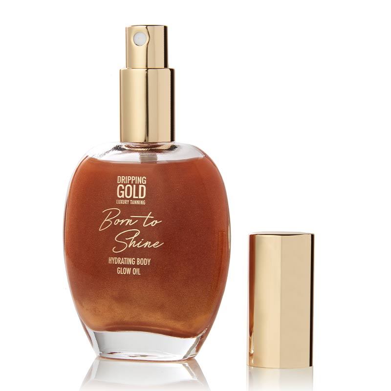 SOSU by Suzanne Jackson Dripping Gold Born To Shine Hydrating Body Glow Oil is a super shimmering body oil that hydrates the skin and gives an illuminated, radiant shimmer on the skin. | self tan oil