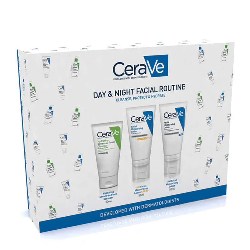 CeraVe Day & Night Facial Routine Gift Set | day and night facial routine | hydrating cream to foam cleanser 