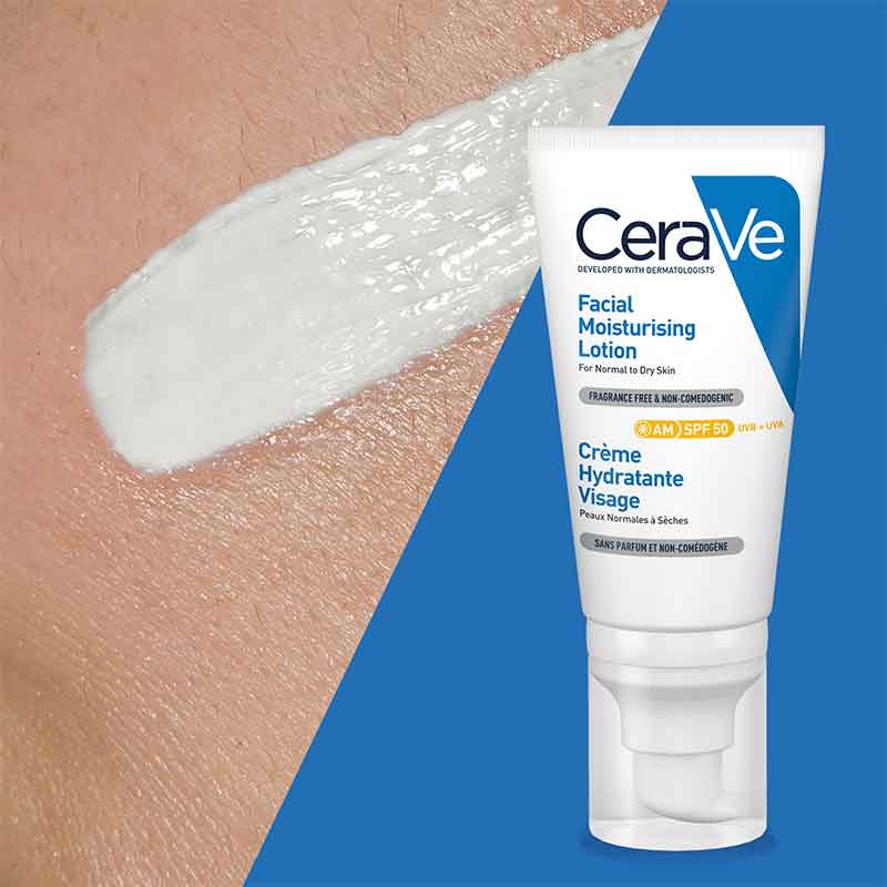 CeraVe Facial Moisturising Lotion AM SPF50 | lightweight moisturiser with UVA/UVB protection | fragrance free moisturiser | sensitive skin moistriser | hydration for daily wear