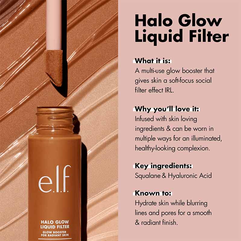 e.l.f. Halo Glow Liquid Filter | Glow Booster | Soft Focus | Squalane and Hyaluronic Acid | Blurr lines and smooth pores