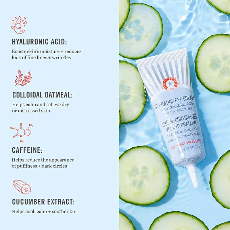 First Aid Beauty Hydrating Eye Cream with Hyaluronic Acid | caffeine eye cream | cucumber extract eye cream | hyaluronic acid eye cream