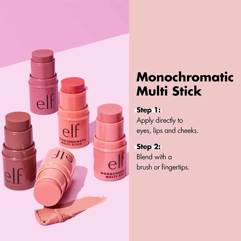 e.l.f. Monochromatic Multi Stick | Blusher | Lipstick | Shadow Z| Pop of colour | Buildable colour | Multitasker | Shea butter | Vitamin E | Nourishing