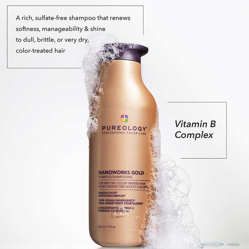 Pureology Nanoworks Gold Shampoo | colour treated hair shampoo | vitamin B complex | sulfate free rich shampoo
