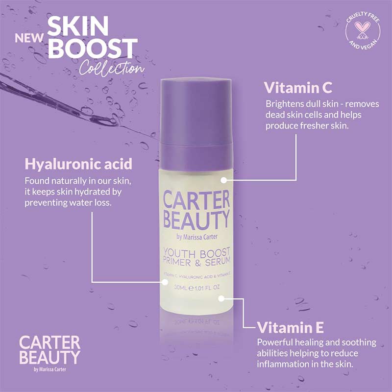 Carter Beauty By Marissa Youth Boost Primer & Serum | hyaluronic acid serum and primer | vitamin e and vitamin c primer