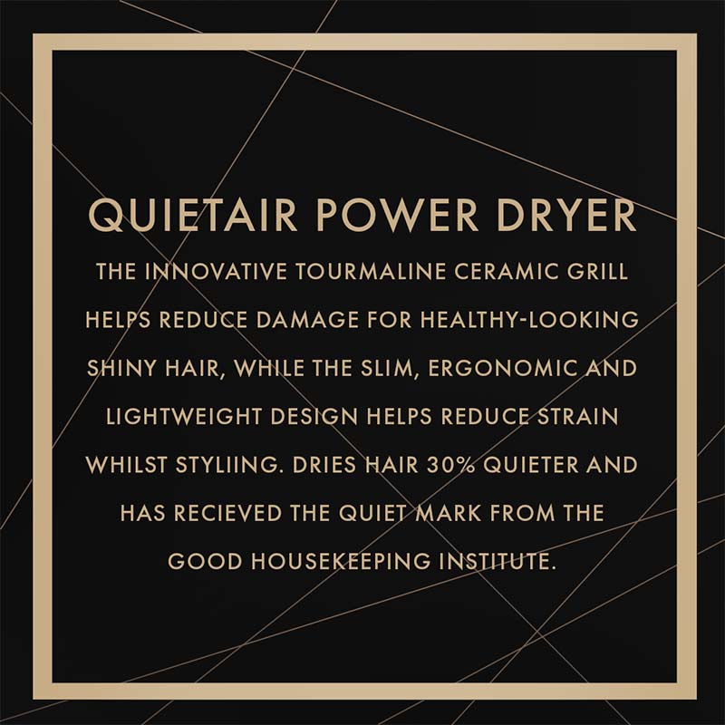 Hot Tools Black Gold QuietAir Hair Dryer | tourmaline dryer | lightweight travel hairdryer with power