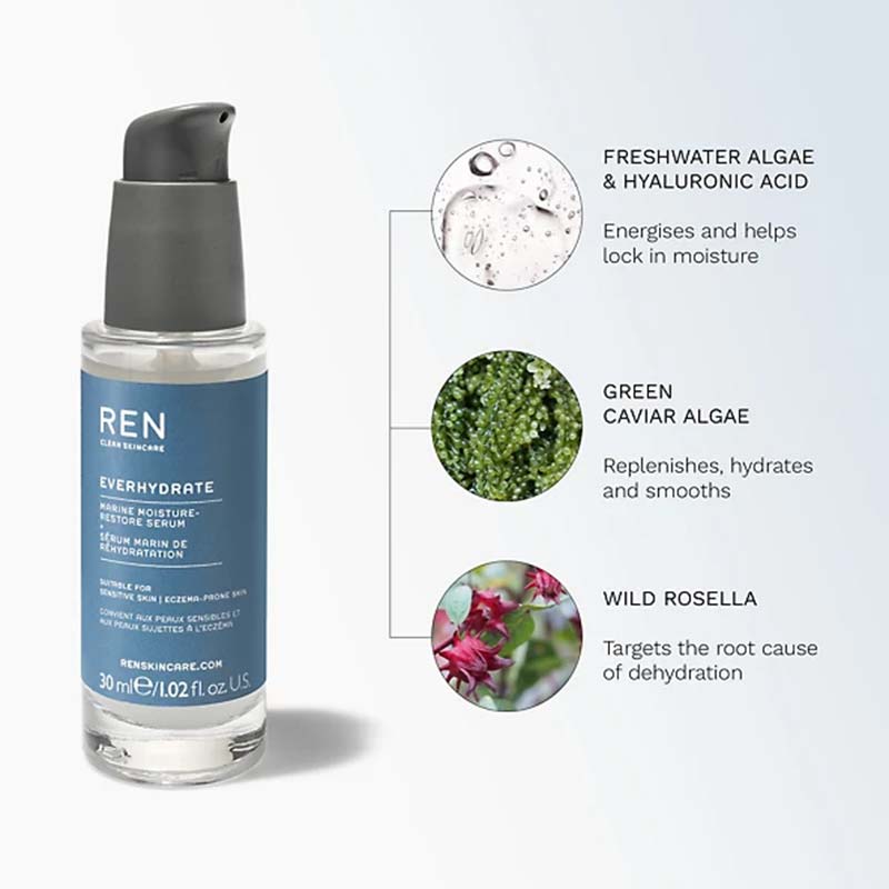 REN Everhydrate Marine Moisture-Restore Serum | Hydrating serum | restore serum | Hyaluronic acid | smoothening serum | dehydrated skin