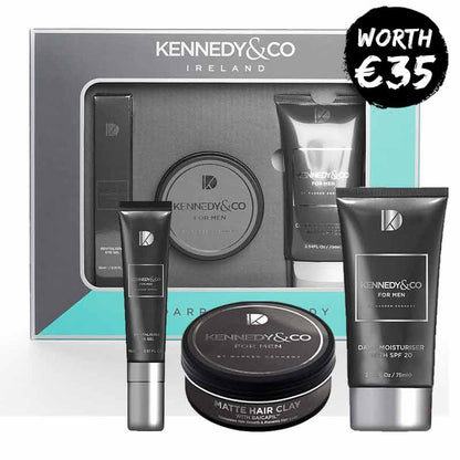 Kennedy & Co Men's Gift Set: Moisturiser, Eye Gel & Hair Clay | men gift for christmas | men bodycareset | men moisturiser and hair gel gift set