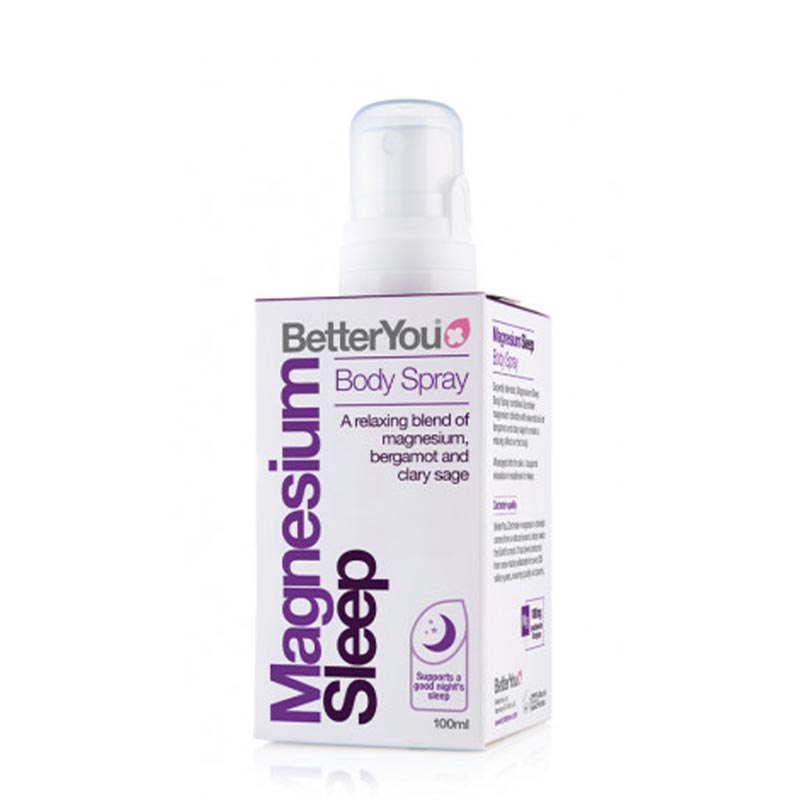 Better You Magnesium Sleep Body Spray is a natural sleep aid spray that promotes deep relaxation, a sense of wellbeing and natural, peaceful sleep. 