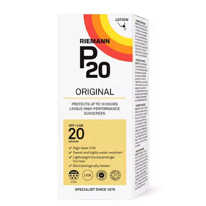 Riemann P20 Original Suncare Lotion SPF 20 200ml | triple protection technolofy formula sunscreen for adults | body suncream  gel lotion sun cream spf 20