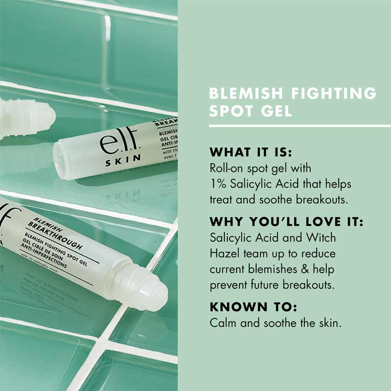 e.l.f. Blemish Breakthrough Acne Fighting Spot Gel | Roll On Treatment | Reduce inflammation | Reduce Redness | Clean Formula | Fragrance free | Aloe | Salicylic Acid | Witch Hazel