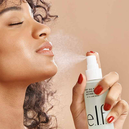 e.l.f. Stay All Night Setting Mist | Lightweight formula | Skin loving ingredients | Locking in makeup | Hydrating formula | Cucumber fruit | Aloe | Green tea leaf | 