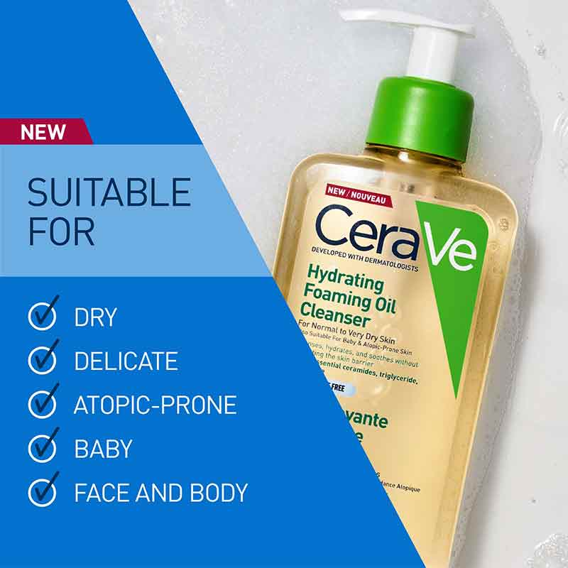 CeraVe Hydrating Foaming Oil Cleanser | dry skin cleanser | baby skin cleanser | face and body cleanser