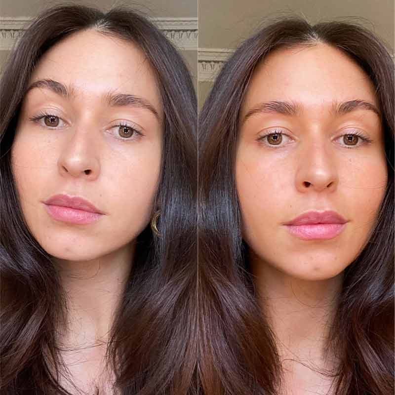 TAN-LUXE The Crème Advanced Hydration Self-Tan Facial Crème before and after | face tan on model | tinted moisturiser before and after | vegan tan on model