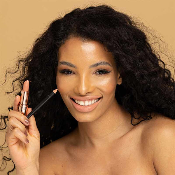 SOSU By Suzanne Jackson Let Them Talk Lip Kit | lip liner and lipstick set | shade unveiled | model with nude lipstick